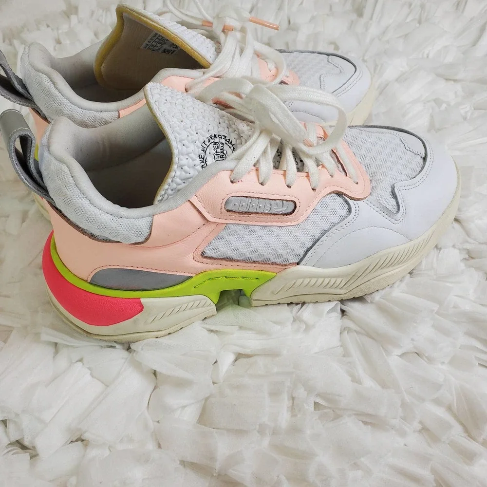 adidas Originals Women's Chunky Sneakers in White, Pink, Lime & Silver